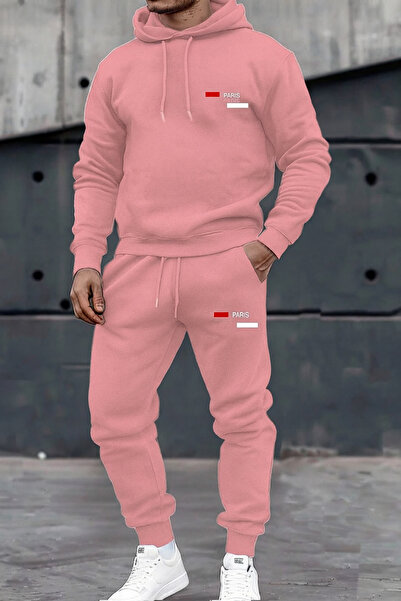 CLASSY.MODA “Men's 3 Thread Paris B Printed K Hooded Kangaroo Pocket Tracksuit Set”