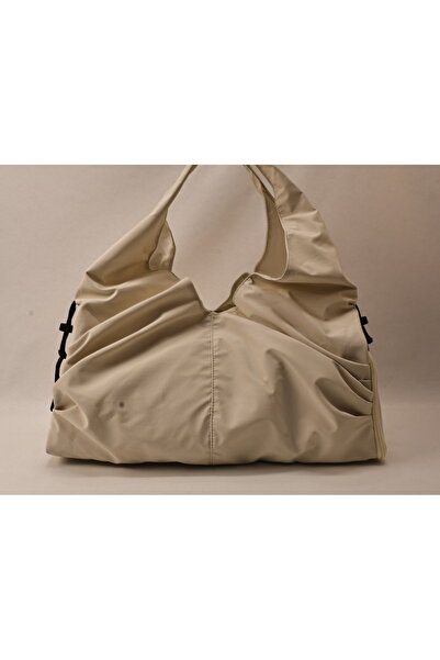 ICONE BAG Icone Zipper Closure, Yoga, Fitness Gym Saddlebag Pleated Sports Shoulder Bag Cream