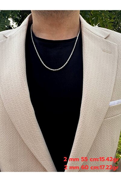 LUNAERA JEWELRY Erkek Gümüş Kolye -2 mm Yuvarlak Kral Zincir 925 Ayar Gümüş E...