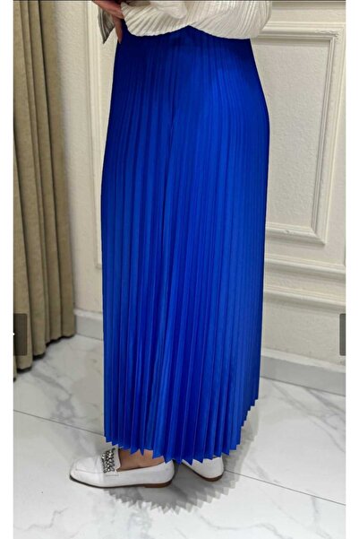 aytenli Leather Look Pleated Skirt Standard Size Elastic Waist Plaster Fabric Light Shiny Skirt