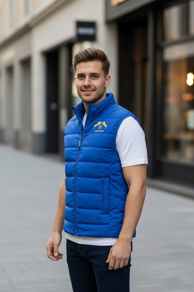 PRİFALDİ Vestă de puf albastră sezonieră pentru bărbați, rezistentă la apă și...