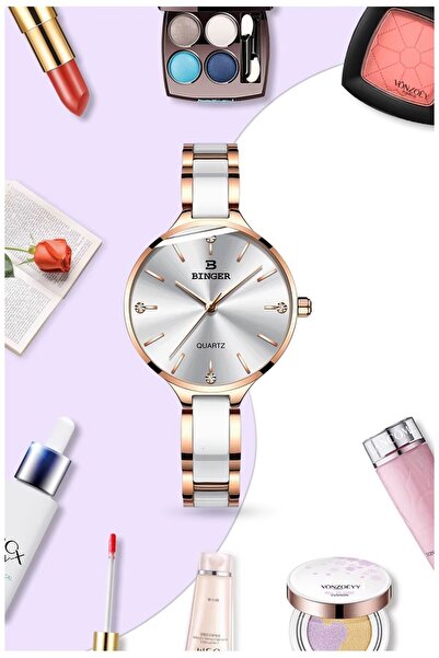 BINGER Binger Swiss Quartz Ceramic Women's Watch, Luxury Casual Brand, with Two Gift Bracelets
