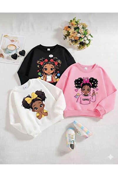 No Plan Hanorac pentru fete, 3 bucăți, colorat, cu imprimeu, cu gât rotund, r...