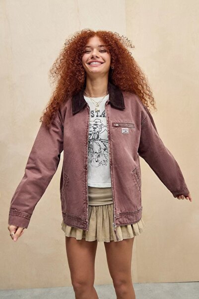 september island Vayne Light Burgundy Color Lined Canvas Coat Jacket