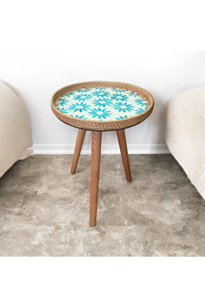 Toprak Design Tekli (tabla çapı :30cm) Mozaik Kaplamalı Rattan Yan sehpa, boh...