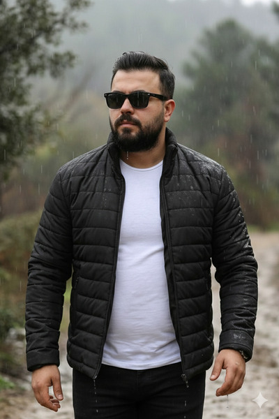 MEYASU Palton căptușit cu fermoar negru pentru bărbați