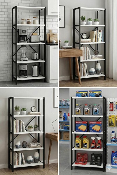 Agila Metal Gövdeli Çok Amaçlı 5 Katlı Mutfak & Banyo Rafı - Beyaz , Düzenleyici Depolama Ünitesi