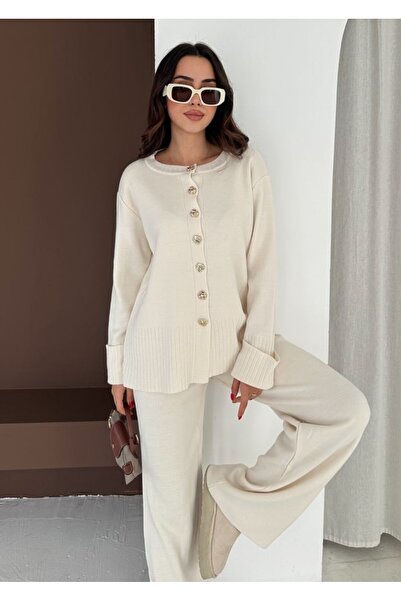 MAXXANA Design Buttoned Sleeve Folded Knitwear Set