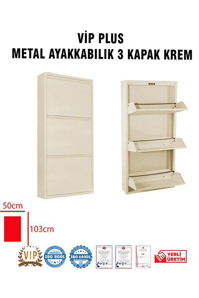 Vip Home Concept 3 Kapaklı Metal Ayakkabılık KREM Vip Plus