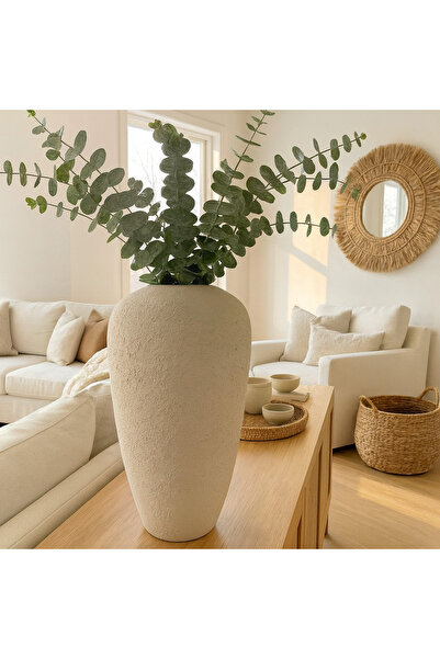 TR Vază Hera din ceramică texturată în stil nordic, de dimensiuni mari, culoare bej, 26 cm