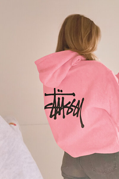 CLASSY.MODA 3 Thread Thick Fabric K Hooded Kangaroo Pocket Back Print Detail O Oversized Comfortable Casual Hoodie