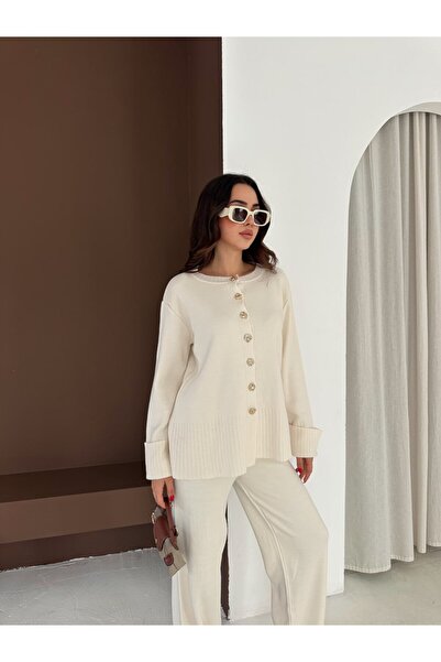 MAXXANA Design Buttoned Sleeve Folded Knitwear Set