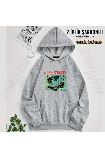 ZOKAWEAR سويت شيرت Guns N Roses v32 مطبوع بغطاء رأس (2 خيط)