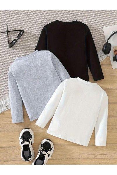 No Plan Boy's 3-Piece White-Grey-Black Cappybara Brush Printed Cycling Collar Sweatshirt