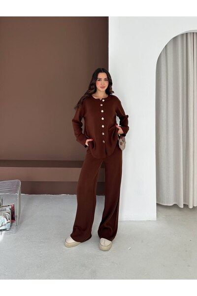 MAXXANA Design Buttoned Sleeve Folded Knitwear Set