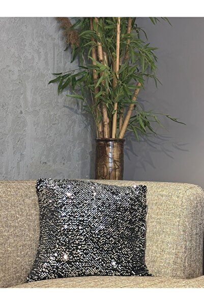 Framgan Pullu Payetli Dolgulu Kare Kırlent Gümüş Renk