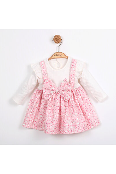 Kardelya Baby Çiçekli Fiyonklu Kız Bebek Şönil Elbise – Özel Gün Elbisesi