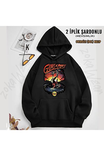 ZOKAWEAR سويت شيرت Guns N Roses v29 مطبوع بغطاء رأس (2 خيط)