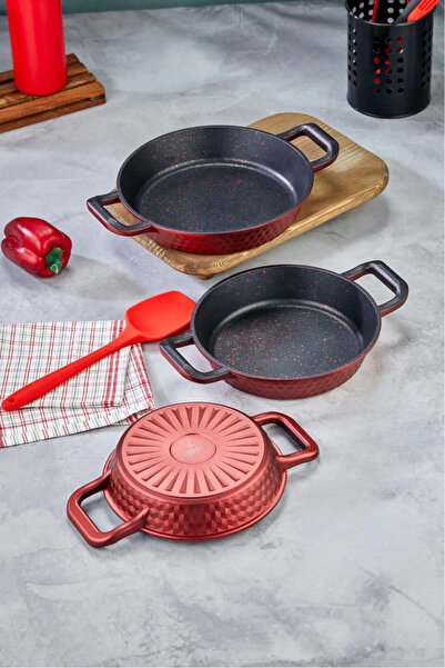 ZenaLiora ZENA LİORA 3'LÜ DÖKÜM SAHAN TAVA SETİ 18-20-22 CM KIRMIZI