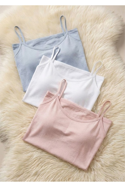 Loule Women's 3-Piece String Strap Cotton Modal Blend Soft Textured Tank Top