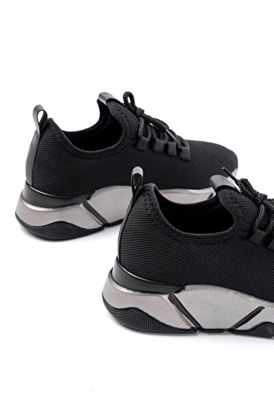 Zerenyus Zri̇n-400 Premium Black Lace-Up Knitwear Colorful Sole Women's Sneaker