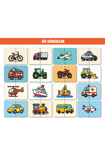 ByMeyla 16 Parça Taşıtlar Alemi | Zeka Geliştirici Eşleştirme Puzzle Eğitim Seti