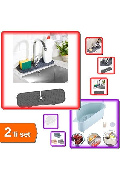 HerEveOyuncak Esnek Musluk Lavabo Su Tutucu Matı + Süzgeçli Vakumlu Köşe Kena...