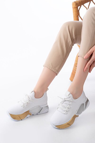 Zerenyus Zri̇n-400 Premium White Lace-Up Knitwear Colorful Sole Casual Women's Sports