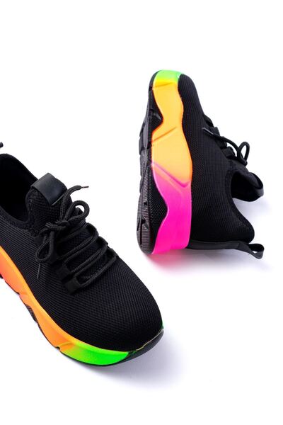 Zerenyus Zri̇n-400 Premium Black Color Lace-Up Knitwear Colorful Sole Women's Sneaker