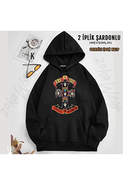 ZOKAWEAR سويت شيرت Guns N Roses v12 مطبوع بغطاء رأس (خيطين)