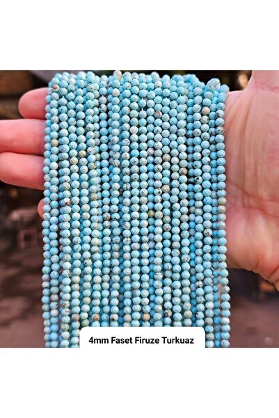 %100 Orijinal Doğal Kristal Kesim Firuze Turkuaz 4 MM 1 Dize