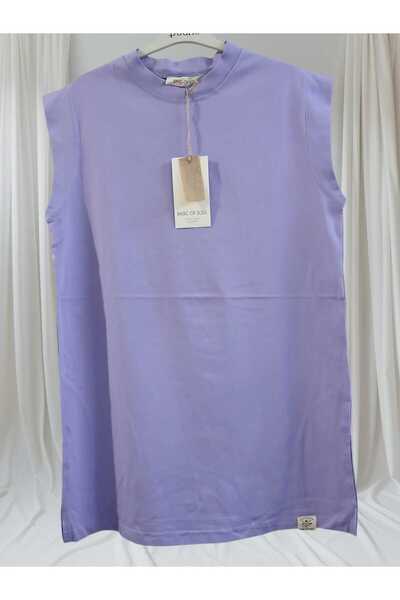 Soul Жіночий LİLA Колір Бавовняний М'який Велосипедний комір Без рукавів Розріз Деталі Пеньонка 307250