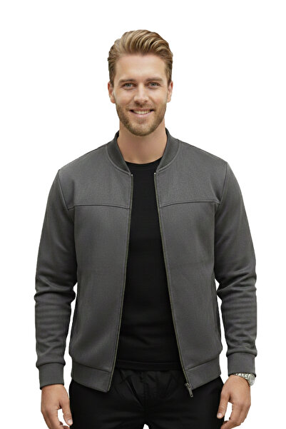 DeepSEA Ανδρικό γκρι μπουφάν με φερμουάρ ελαστικό ύφασμα – ελαφρύ Slim Premium Coat 2504334