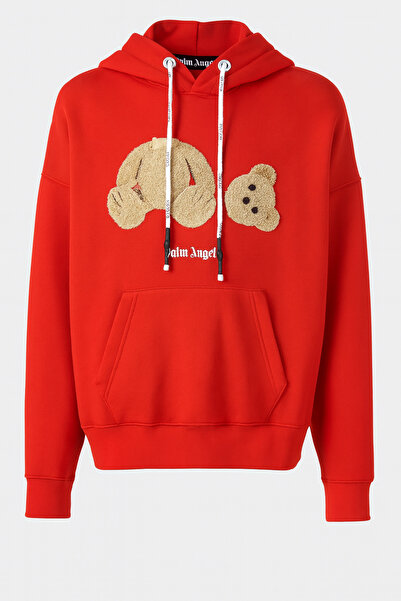 CLASSY.MODA 3-Thread Hooded Kangaroo Pockets, Plush Bear Cutout Printed Modern Casual Hoodie