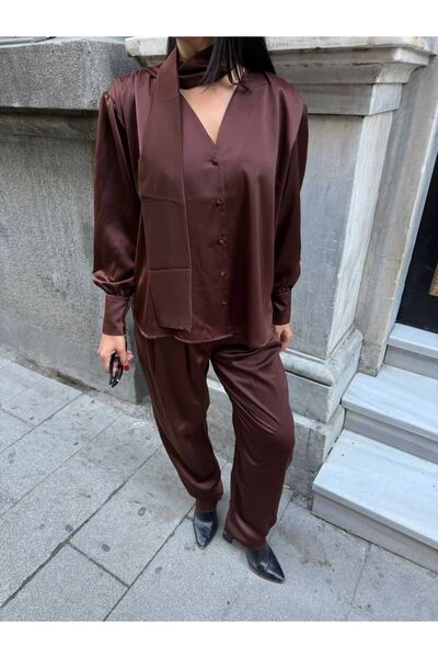 Femaura Bottom-Top Set - Fm0144 Model Flor Detailed Satin Women's Bottom-Top Set