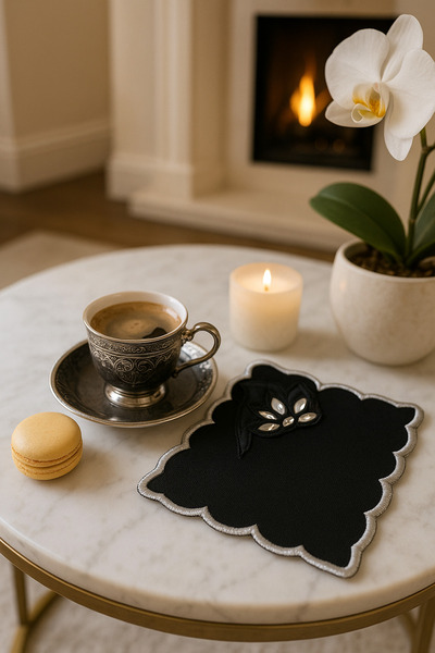 Durushe Covoraș de prezentare din 2 piese cu aspect de catifea neagră, lucrat...