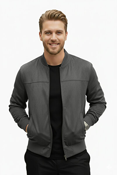 DeepSEA Ανδρικό γκρι μπουφάν με φερμουάρ ελαστικό ύφασμα – ελαφρύ Slim Premium Coat 2504334