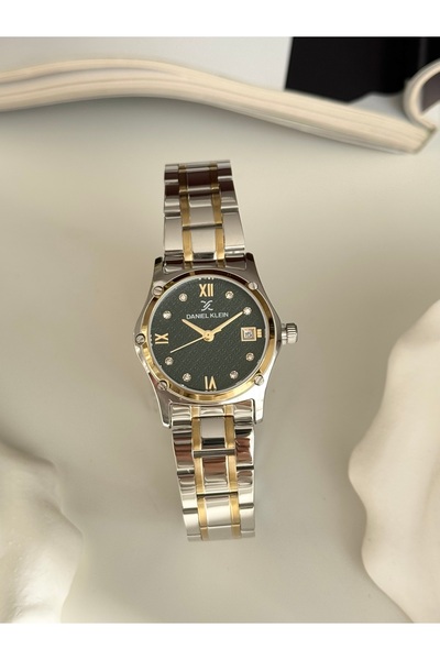 Daniel Klein Gold Gümüş Renk Yeşil İç Kadran Kadın Kol Saati
