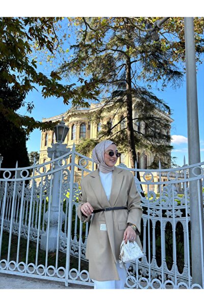 byalisdmr Belted Asymmetrical Detailed Polyviscon Blazer Jacket -Camel