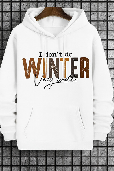 CLASSY.MODA “3 Thread Kangaroo Pocket K Hooded'Winter Written' B Printed O Oversized Hoodie Sweatshirt”