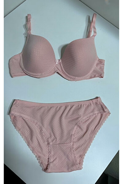 LİBELLA İÇ GİYİM Women's Powder Textured Patterned Push-Up Bra & Panty 2-Piece Lingerie Set