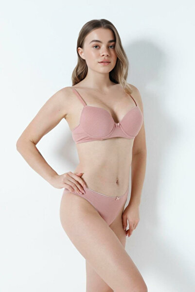 LİBELLA İÇ GİYİM Women's Powder Textured Patterned Push-Up Bra & Panty 2-Piece Lingerie Set