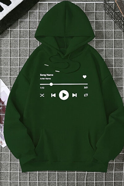 CLASSY.MODA 3 Thread Kangaroo Pocket Music Player Printed Hooded Sweatshirt Casual Oversized