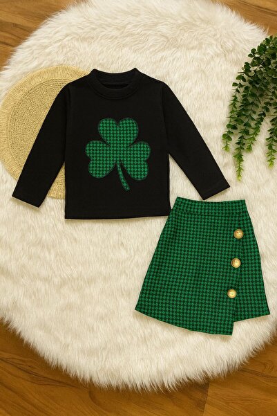 KOKOŞ BEBEK Clover Patterned Girl's Skirt Suit - Age 2/10 - 31572