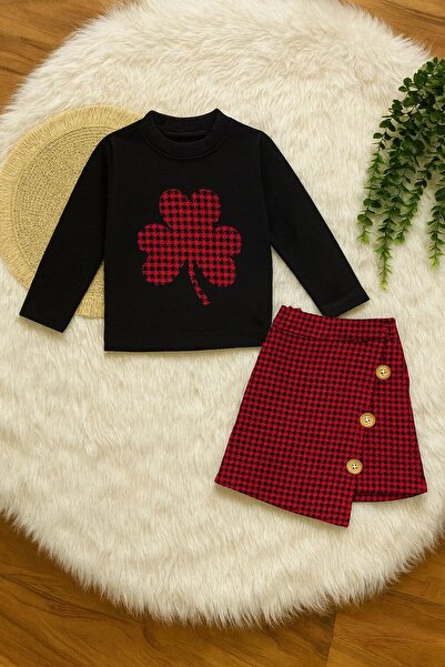 KOKOŞ BEBEK Clover Patterned Girl's Skirt Suit - Age 2/10 - 31572