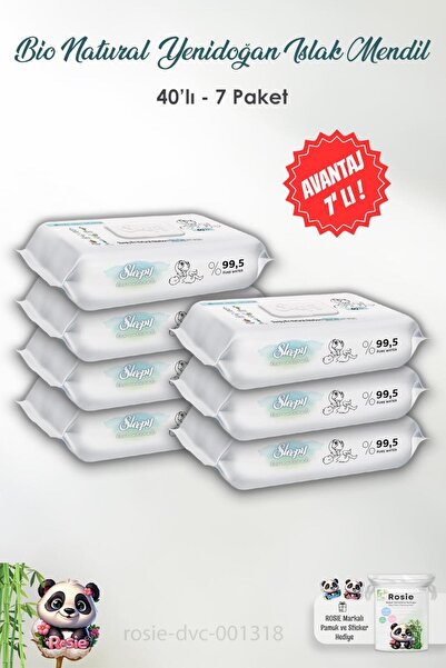 Sleepy مناديل مبللة طبيعية لحديثي الولادة من سليبي بيو - 7 قطع 40 منديل وروزي