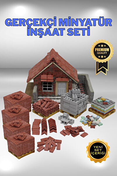 BLACKONECLASS Gerçekci Minyatür İnşaat Seti 1/16 Ölçek -Tuğla, Briket, Kiremit, Çatı, Parke, Kilitli Taş