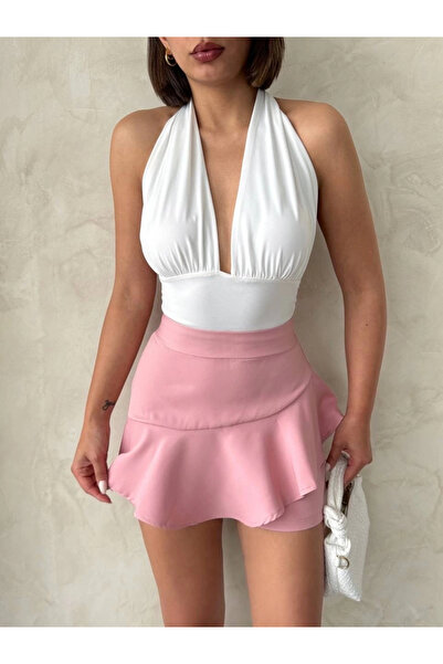 YMYWEAR Valonlu fırfırlı şort s24683