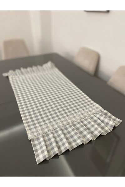 Parla Life Gri Pötikare Dantel Detaylı Fırfırlı Runner 40x90 cm
