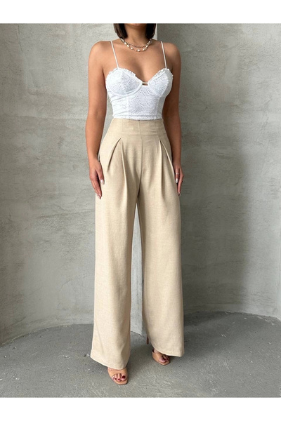 karadağsb Штани Pileli keten s255046